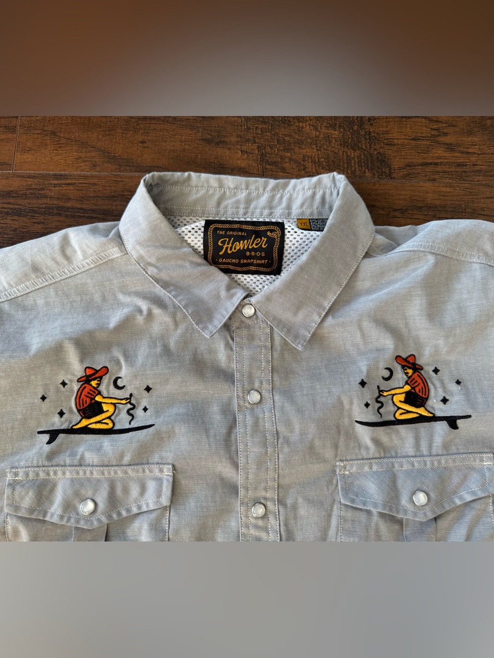 Howler Brothers Gaucho Pearl Snap Ocean Offerings Embroidered Grey Mens XXL